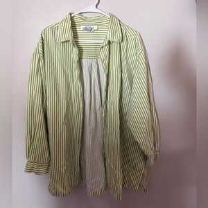 Silhouette Women’s 2X green striped oversized button down top eclectic grandpa